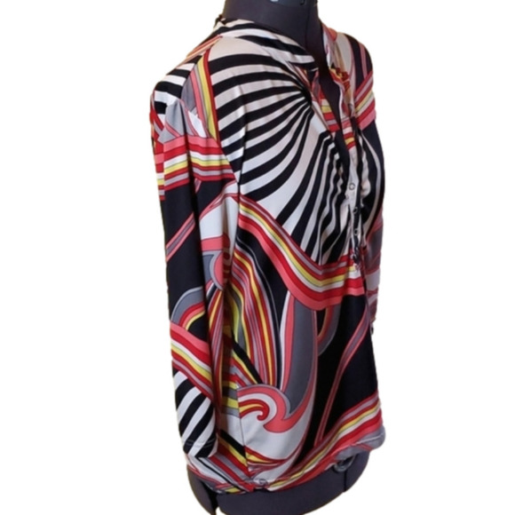Current Multi Color Psychedelic Print Shirred Blouse est Size Large - Picture 4 of 12